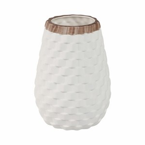 Sagebrook Home 9" Textured Ceramic Vase - White with Brown Accent - Beautiful Decorative Piece For Indoor or Outdoor Use - Contemporary Home or - 1 of 4
