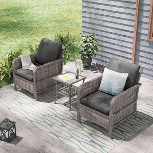 Sonkuki 3 Pieces Outdoor Patio Furniture Sets, Rattan Chair with Table Wicker Set for Backyard Porch, Garden, Poolside, Balcony - 1 of 4