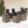 vidaXL 7 Piece Patio Dining Set - Cushions, Tempered Glass Tabletop, Adjustable Reclining Chairs, Gray Poly Rattan for Garden, Backyard, and Deck - 2 of 4