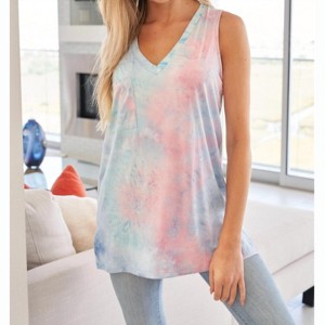 Women's V-Neck Tie Dye Tank - White Birch - 1 of 1