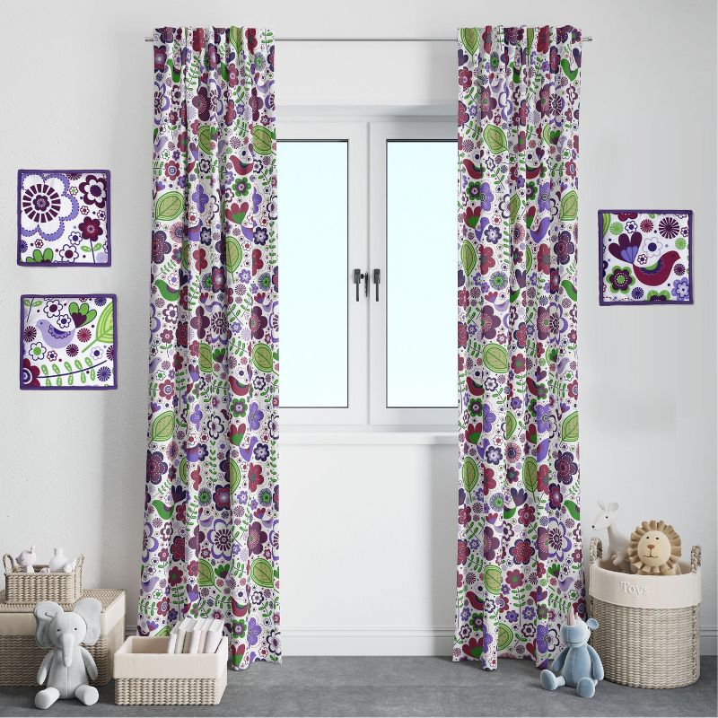 Bacati - Botanical Purple Pearl String Cotton Printed Single Window Curtain Panel, 3 of 5