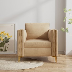 Akoasm Modern Upholstered Velvet Accent Sofa Armchair With Metal Legs For Hotel Living Room & Bedroom-khaki - 1 of 4