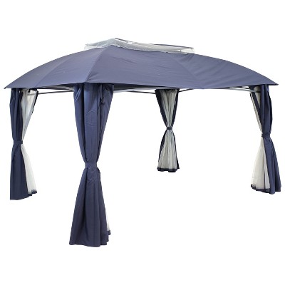 Sunnydaze Soft Top Rectangle Patio Gazebo with Screens and Privacy Walls for Backyard, Garden or Deck - 10' x 13' - Navy