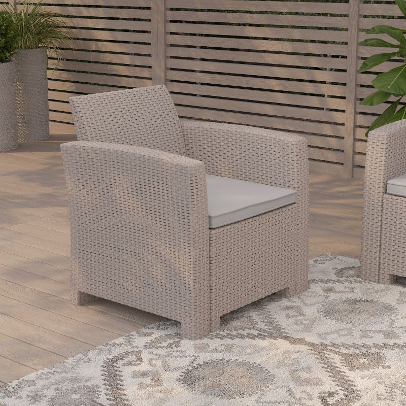 Merrick Lane Outdoor Furniture Resin Chair Faux Rattan Wicker Pattern Patio Chair With All-Weather Cushion, 3 of 17
