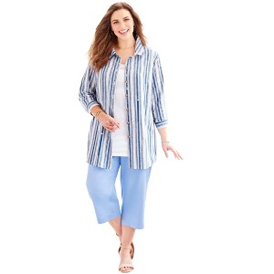Catherines Women's Plus Size Classic Linen Buttonfront Shirt - 1 of 4