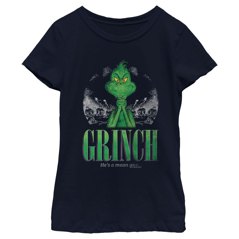 Girl's Dr. Seuss Christmas The Grinch You're a Mean One Portrait T-Shirt, 1 of 5