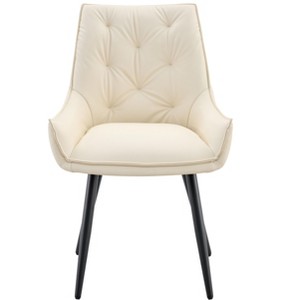 PAGED Dining Chairs, Faux Leather Dining Room Chairs, Kitchen Chairs with Ergonomic Button-Tufted Backrest and Metal Legs for Kitchen - 1 of 4