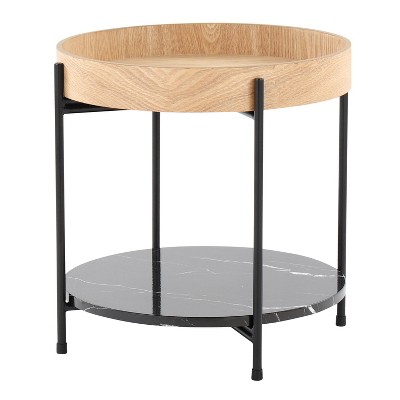 NicBex Wooden Top Mesh Border End Table with Metal Legs and Rattan Insert for Living Room