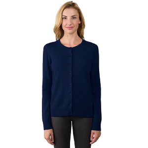 JENNIE LIU Women's 100% Cashmere Button Front Long Sleeve Crewneck Cardigan Sweater - 1 of 2
