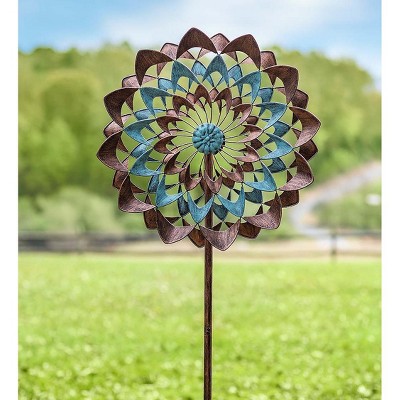 Copper and Blue Zinnia Wind Spinner