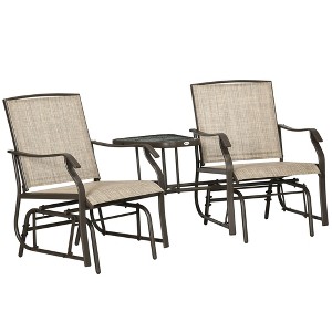 Outdoor Glider Chairs with Coffee Table, Patio 2-Seat Rocking Chair Swing Loveseat with Breathable Sling for Backyard, Garden, and Porch - 1 of 4