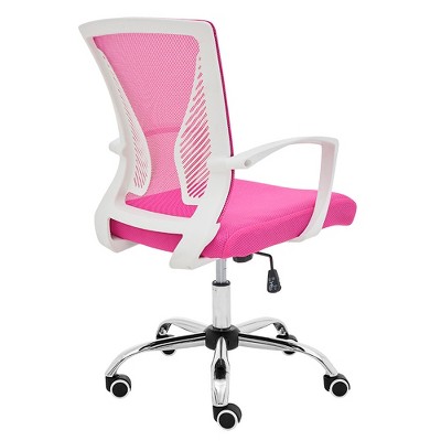 Zuna White and Pink Mesh Mid-Back Swivel Task Chair
