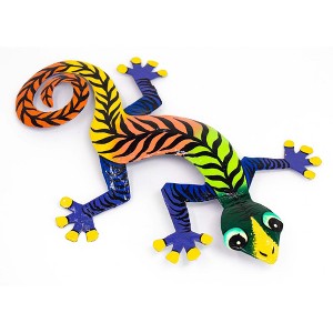 Slickblue 13" Handmade Colorful Gecko Wall Art, Steel Decor with Black Stripes for Indoor/Outdoor Hanging - 1 of 4
