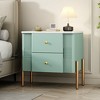 Lirago Green Modern Nightstand with 2 Drawers Fluted Bedside Table with Gold Legs Handles Multi-Functional End Table 21.6"H x 15.75"D x 21.6"W - 2 of 4