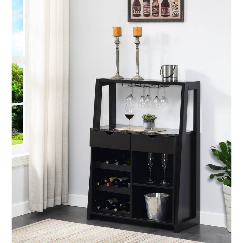 Uptown Wine Bar with Cabinet Faux Black Marble/Espresso - Breighton Home, 3 of 9