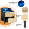 Black Rattan Nightstand, Nightstand with Charging Station with and LED Lights, Bedside Table with USB Ports and Outlets, Rattan Drawer, Black Nights - 4 of 4