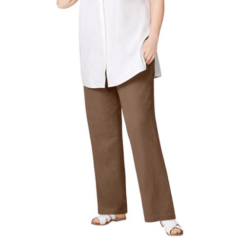 Ellos Women's Plus Size Linen Blend Drawstring Pants - 28, Brown : Target
