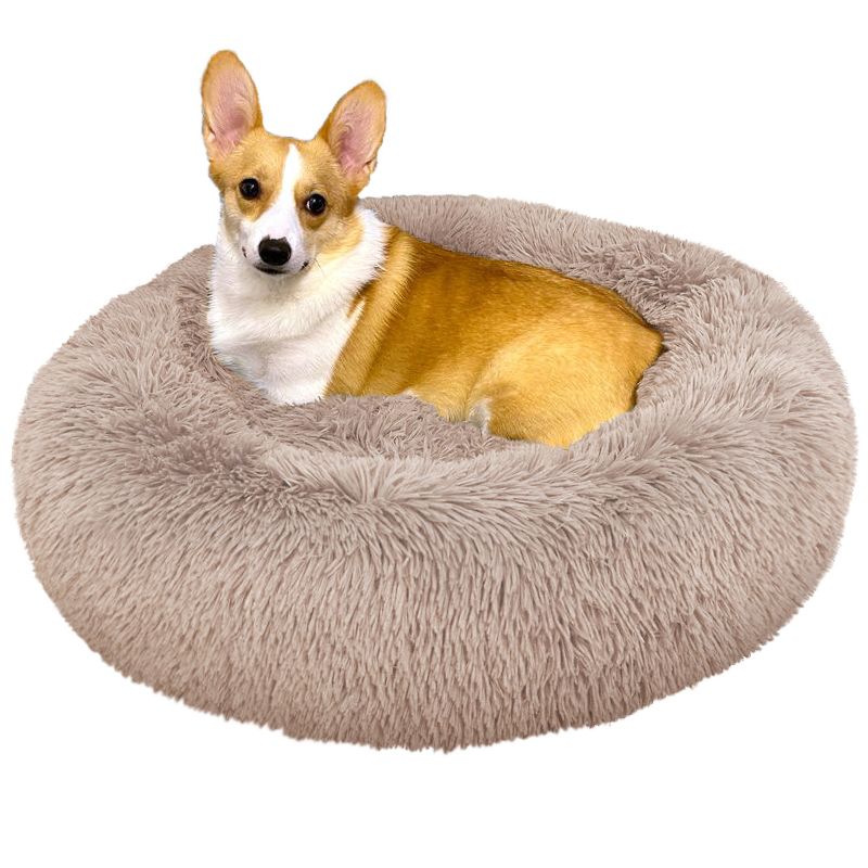 PetAmi Calming Dog Bed for Puppy Cat Kitten, Round Washable Pet Bed, Anti Anxiety Cuddler, Fluffy Plush Circular Donut Bed, 1 of 9