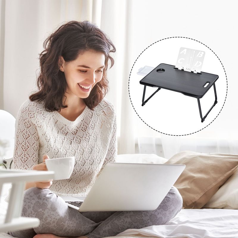 Unique Bargains Laptop Bed Desk Tray Portable Desk with Storage Drawer Reading Holder Water Slot Foldable Table, 4 of 7
