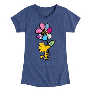 Girls' - Peanuts - Woodstock With Flower And Pattern Fitted Short Sleeve Graphic T-Shirt - 1 of 4