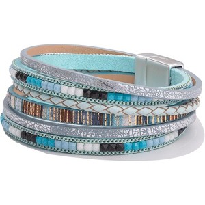 Trendy Layered Boho Leather Wrap Bracelets with Magnetic Clasp, Stackable Bohemian Jewelry Gifts for Women - 1 of 4