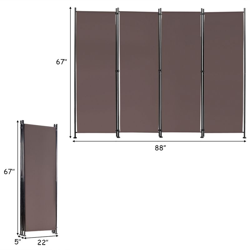 Costway 4-Panel Room Divider Folding Privacy Screen w/Steel Frame Decoration Brown, 3 of 11