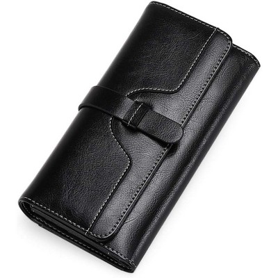 BEAFUP Womens Wallets,Large capacity Genuine Leather Wallet,Wallet Women Trifold Credit Card Holder Wallet with ID Window and RFID
