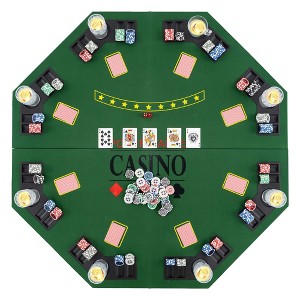 Costway 48" Poker Table Top - 8 Player Foldable Texas Holdem Poker Table Topper Green/Blue - 1 of 4