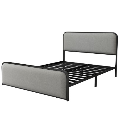 NicBex Queen Size Metal Bed Frame with Curved Upholstered Headboard and Footboard for Adults/Boys/Girls,Gray