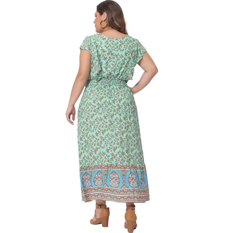 Agnes Orinda Women's Plus Size Floral V Neck Ruffle Sleeve Beach Casual Boho Maxi A Line Dresses, 4 of 5