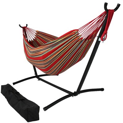 Sunnydaze Large Double Brazilian Hammock with Stand and Carrying Case - 400 lb Weight Capacity - Sunset