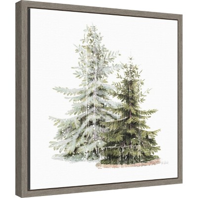 Vintage Holiday Trees in Snow Framed Canvas Wall Art, 16 x 16 Inch