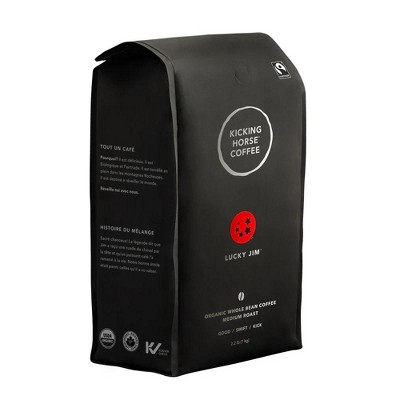 Kicking Horse Coffee Lucky Jim Roast Whole Bean 2.2 Pound - Certified Organic Fairtrade Kosher Coffee