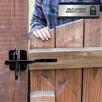 Black Steel Automatic Self-Locking Gate Latch for Wood and Metal Fences