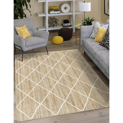 Handmade White and Natural Jute Trellis Rug