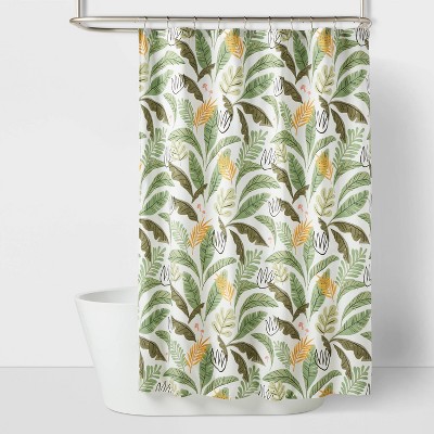 Botanical Shower Curtain Set. Leafy Green Floral Bathroom