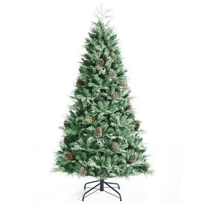 Costway 7ft Snow Flocked Artificial Christmas Tree w/ 1139 Glitter PE & PVC Tips