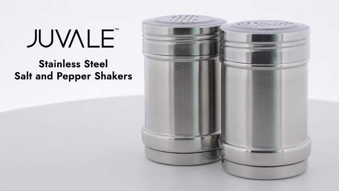 Juvale 2 Ounce Stainless Steel Metal Salt and Pepper Shakers for Kitchen Counter, Dinner Table, Condiments, Perforated "S" and "P" Caps, 3.5 in, 2 of 10, play video
