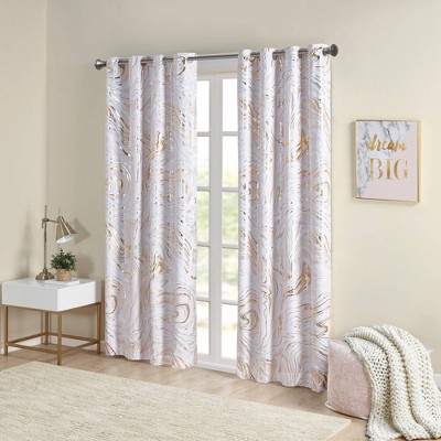 Blush and Gold Marble Print Blackout Grommet Curtains