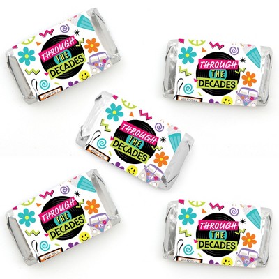 Big Dot of Happiness Through the Decades - Mini Candy Bar Wrapper Stickers - 50s, 60s, 70s, 80s, and 90s Party Small Favors - 40 Count