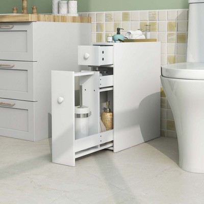 White MDF Freestanding Bathroom Cabinet with Flip Top and Pull-Out Shelves
