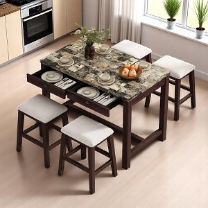 5-Piece Dining Table Set for 4, Counter Height Modern Kitchen Table with Storage Drawers & 4 Upholstered Chairs for Small Space or Dining Room - 1 of 4