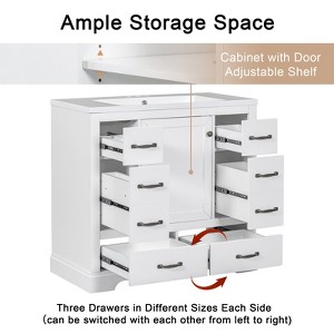 SEVOBAL Bathroom Vanities 36 Inch Bathroom Vanity Base with 6 Drawers and Adjustable Shelf for Bathroom, White, 35.5"*17.9"*33" - 1 of 4