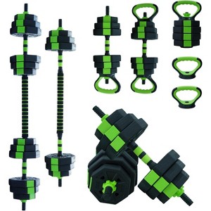 Acekool 20kg 4-in-1 Adjustable Dumbbell Set, Converts to Kettlebell, Barbell & Push-Up Stand, Octagon Weight, Home Gym, Green Black - 1 of 4