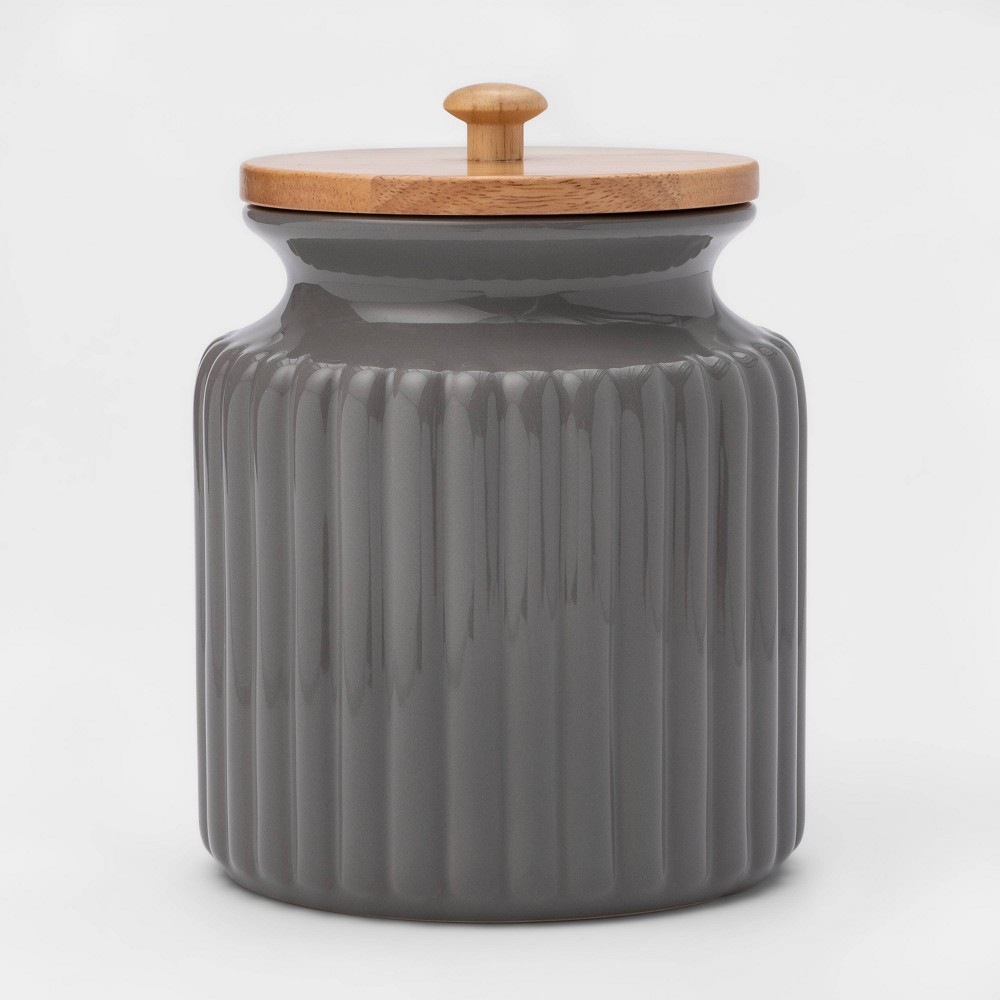 84oz Stoneware Ribbed Food Storage Canister with Wood Lid  - Threshold&amp;#8482;