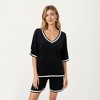 Anna-Kaci Lounge Women's Knit Lounge Set with V-Neck Top and Drawstring Shorts Featuring Contrast Trim - 2 of 4