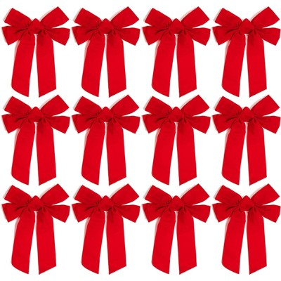 Okuna Outpost 12 Pack Red Velvet Christmas Bows for Holiday Decoration (9 x 12 in)