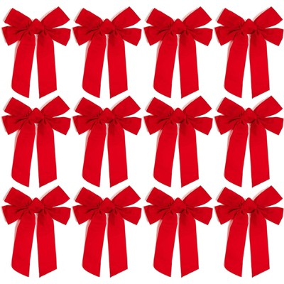 Okuna Outpost 12 Pack Red Velvet Christmas Bows for Holiday Decoration (9 x 12 in)