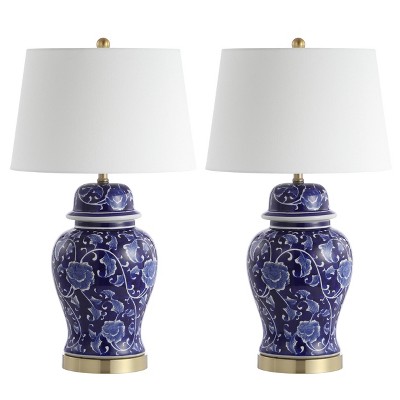 Set of 2 Aharon Table Lamp (Includes LED Light Bulb) Navy/White - Safavieh