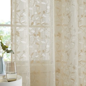 HLC.ME Joyce Floral Decorative Semi Sheer Light Filtering Grommet Window Treatment Curtain Drapery Panels - Set of 2 - 1 of 4